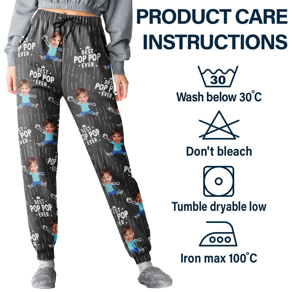 Gift For Father, Gift For Grandpa, Happy, Custom Photo - Custom Photo Cute Kids Best Dad Grandpa Ever Rain Pattern - Personalized Pajama Pants