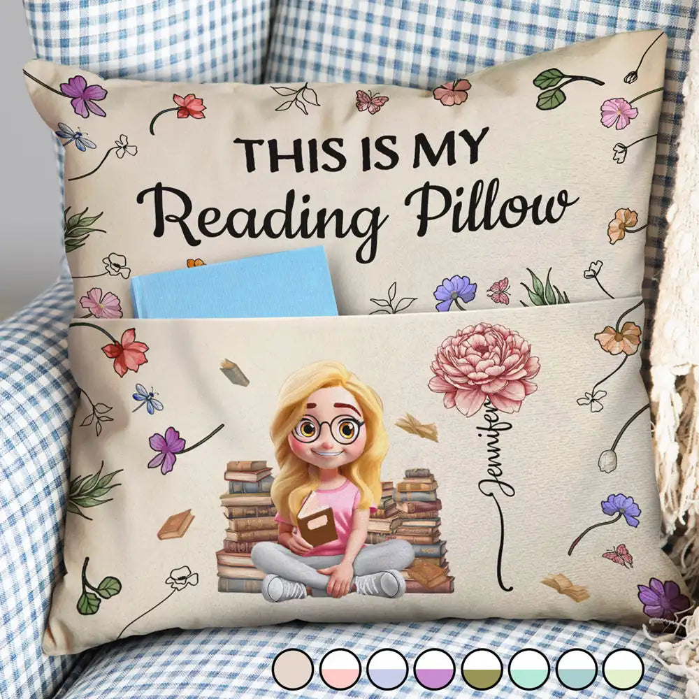 My Reading Pillow Reading Girl With Birth Month Flower - Personalized Pocket Pillow