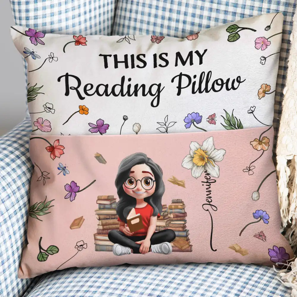 Top Market,Reading,Gift For Yourself,Gift For Women,Happy - My Reading Pillow Reading Girl With Birth Month Flower - Personalized Pocket Pillow