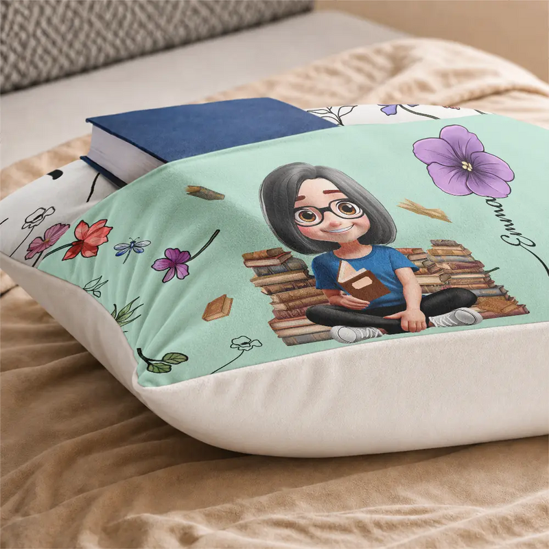 Top Market,Reading,Gift For Yourself,Gift For Women,Happy - My Reading Pillow Reading Girl With Birth Month Flower - Personalized Pocket Pillow