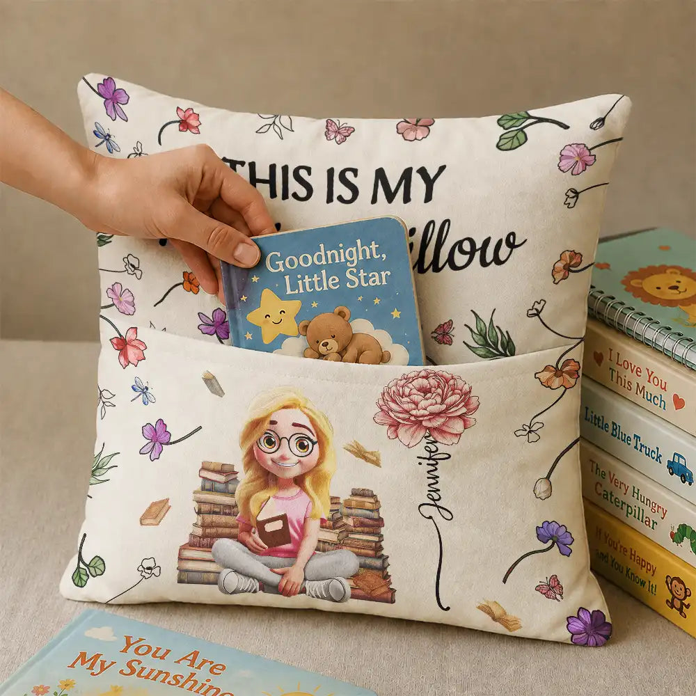 Top Market,Reading,Gift For Yourself,Gift For Women,Happy - My Reading Pillow Reading Girl With Birth Month Flower - Personalized Pocket Pillow