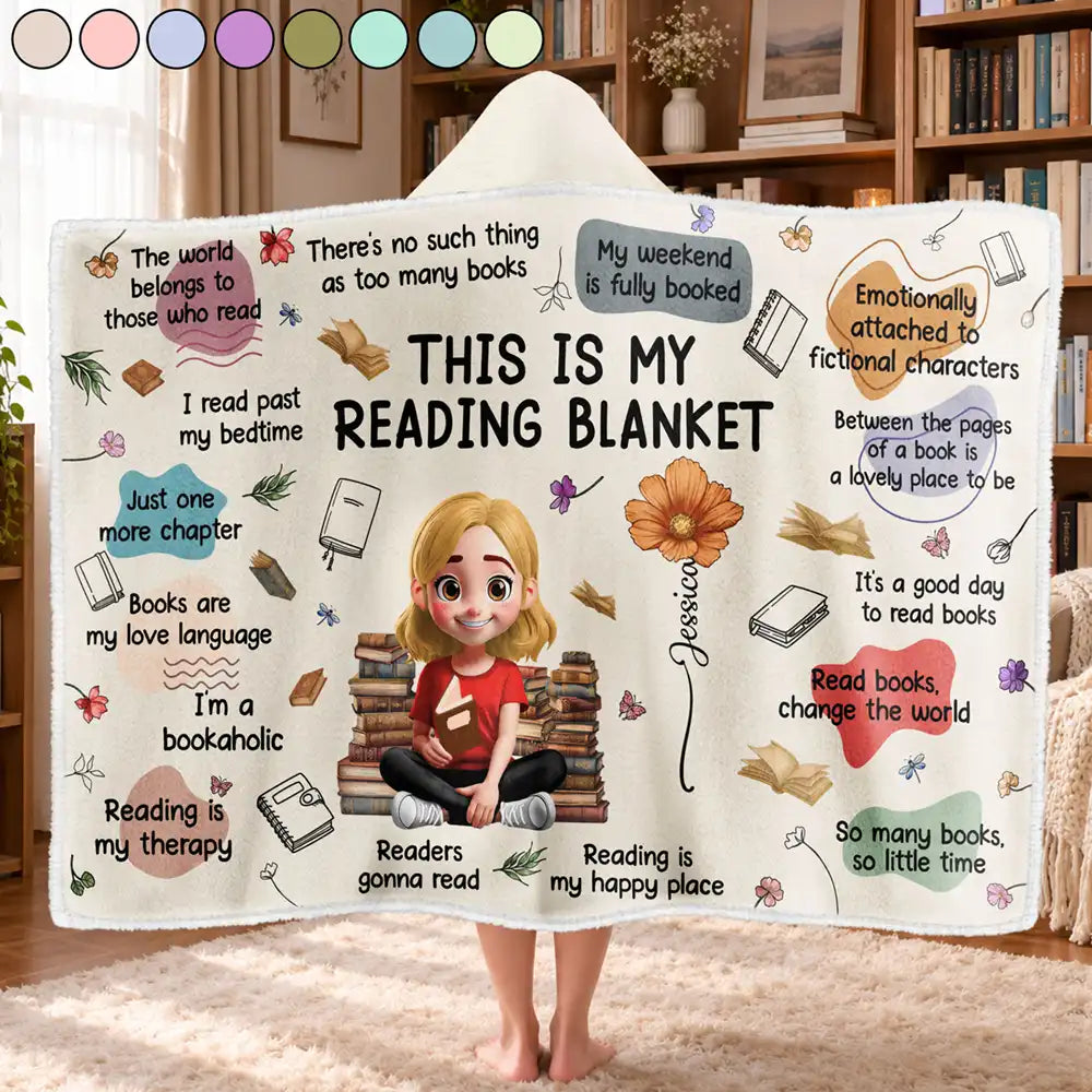 This Is My Reading Blanket Birth Month Flower - Personalized Wearable Hooded Blanket