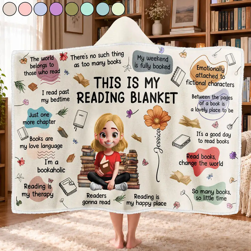 This Is My Reading Blanket Birth Month Flower - Personalized Wearable Hooded Blanket