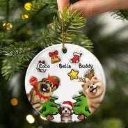 Top Market,Dog Lovers,Dog Mom,Dog Dad,Dog Couple,Christmas,Gift For Women,Gift For Men,Happy - Happy Pawlidays Christmas Dog - 3D Inflated Effect Printed Ornament, Personalized Circle Ceramic Ornament