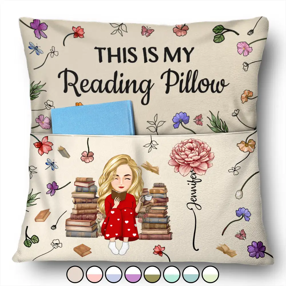 This Is My Reading Pillow Cartoon Version Birth Month Flower - Personalized Pocket Pillow