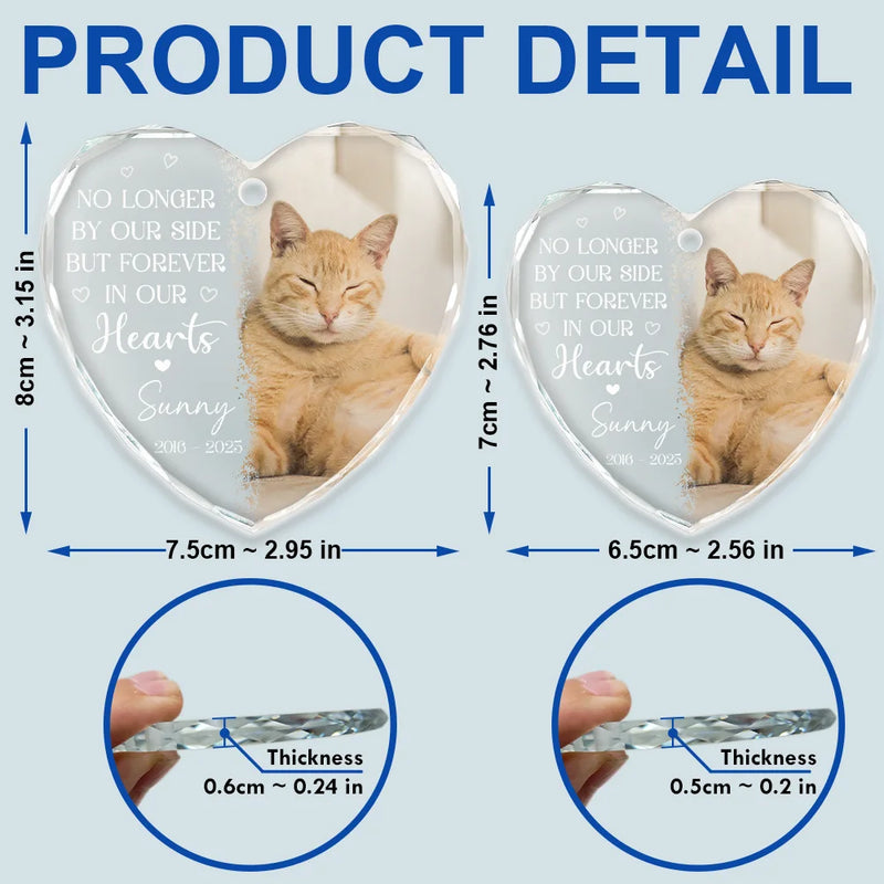 Custom Photo,Pet Lovers,Memorial,Sad - Custom Photo No Longer By My Side Pet Loss - Personalized Heart Shaped Glass Ornament