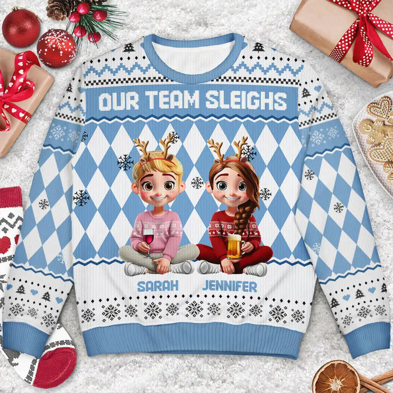 Christmas,Gift For Bestie,Gifts For Colleagues,Happy - Our Team Sleighs Custom Team Name, Work Party Sweater - Personalized Unisex Ugly Sweater