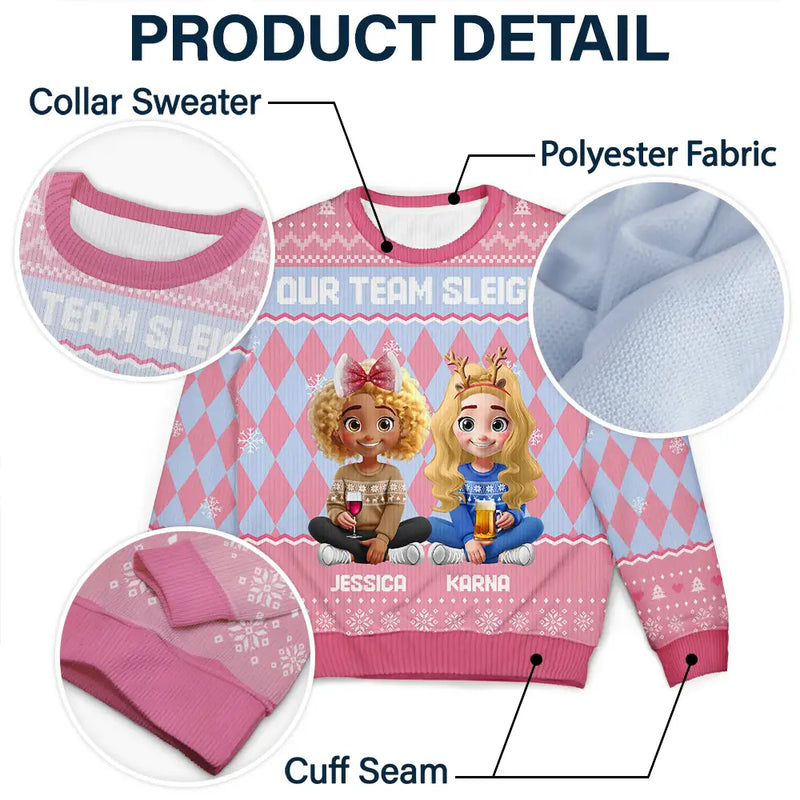 Christmas,Gift For Bestie,Gifts For Colleagues,Happy - Our Team Sleighs Custom Team Name, Work Party Sweater - Personalized Unisex Ugly Sweater