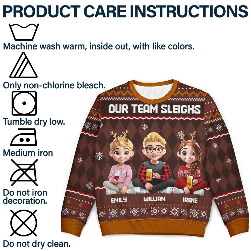 Christmas,Gift For Bestie,Gifts For Colleagues,Happy - Our Team Sleighs Custom Team Name, Work Party Sweater - Personalized Unisex Ugly Sweater