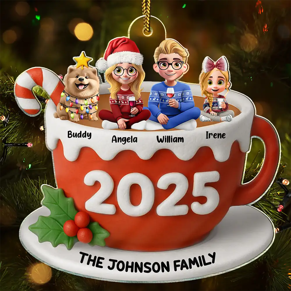 Family Sitting 3D Effect Marshmallow - Personalized Custom Shaped Acrylic Ornament
