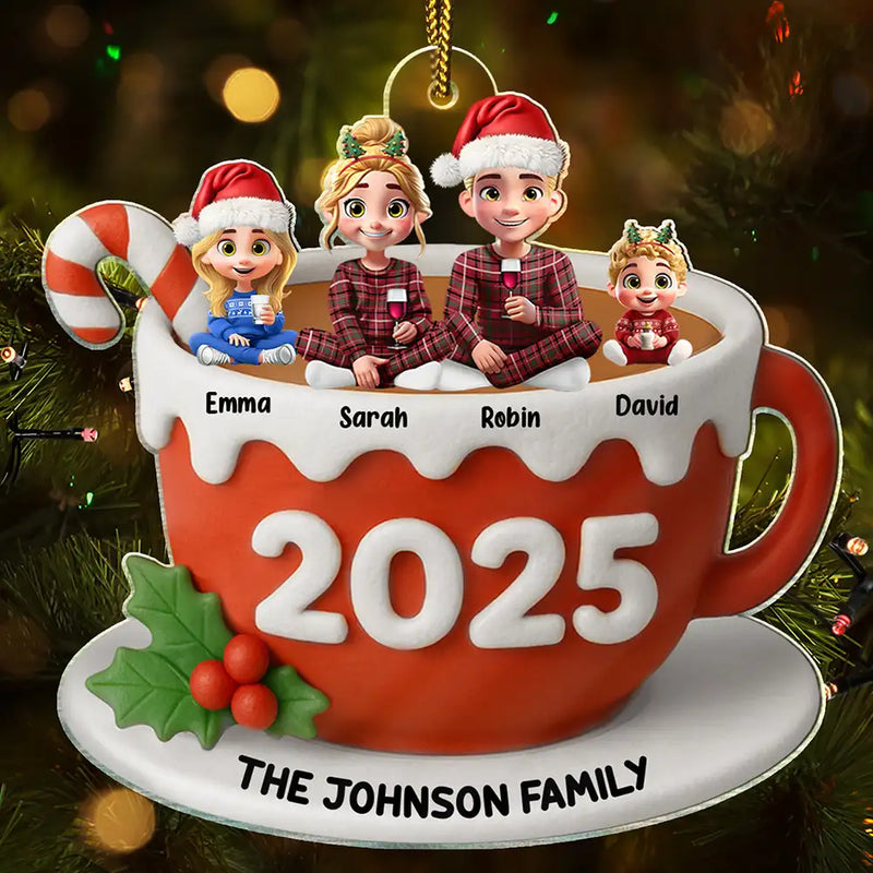 Christmas,Family,Happy - Family Sitting 3D Effect Marshmallow - Personalized Custom Shaped Acrylic Ornament