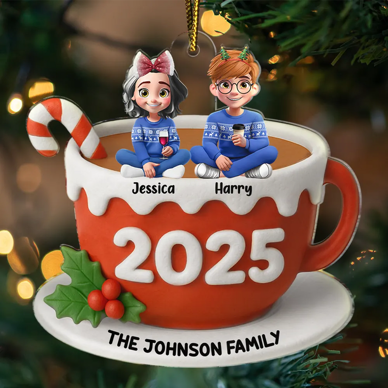 Christmas,Family,Happy - Family Sitting 3D Effect Marshmallow - Personalized Custom Shaped Acrylic Ornament