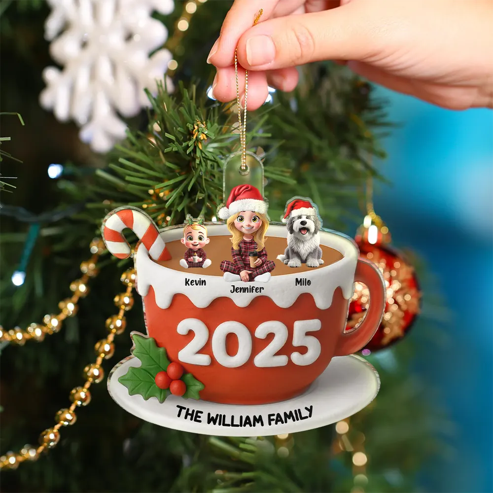 Christmas,Family,Happy - Family Sitting 3D Effect Marshmallow - Personalized Custom Shaped Acrylic Ornament