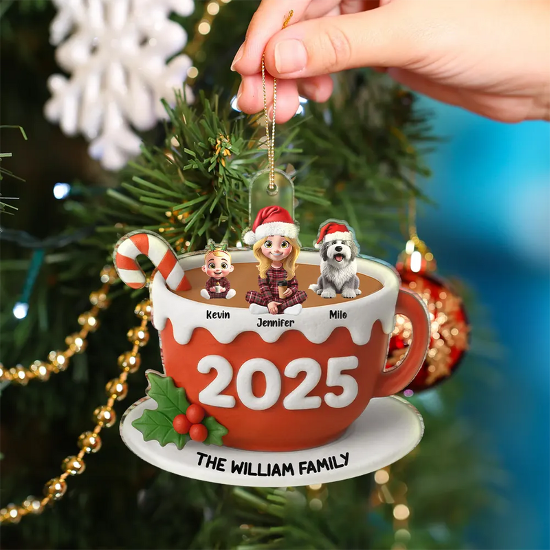 Christmas,Family,Happy - Family Sitting 3D Effect Marshmallow - Personalized Custom Shaped Acrylic Ornament
