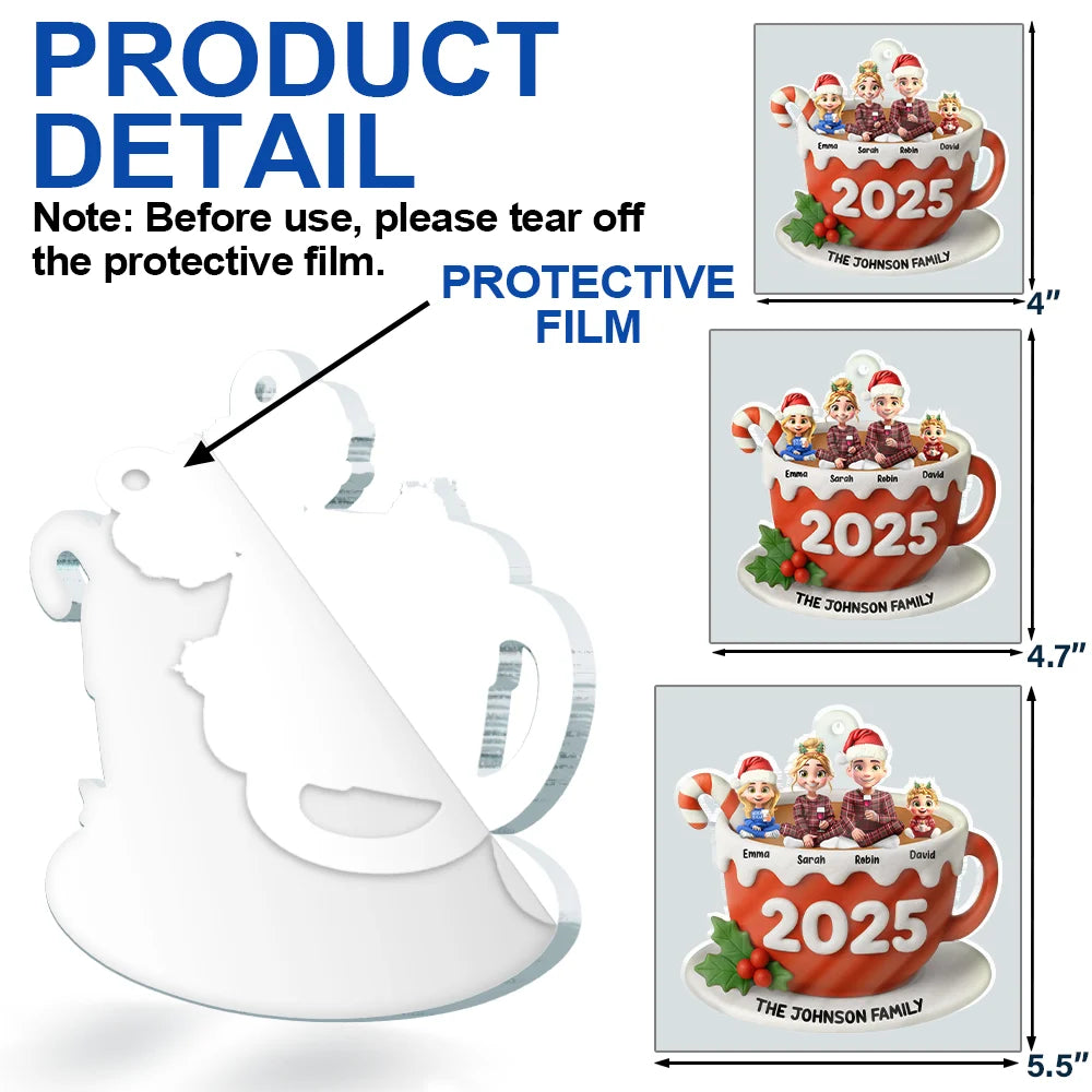 Christmas,Family,Happy - Family Sitting 3D Effect Marshmallow - Personalized Custom Shaped Acrylic Ornament