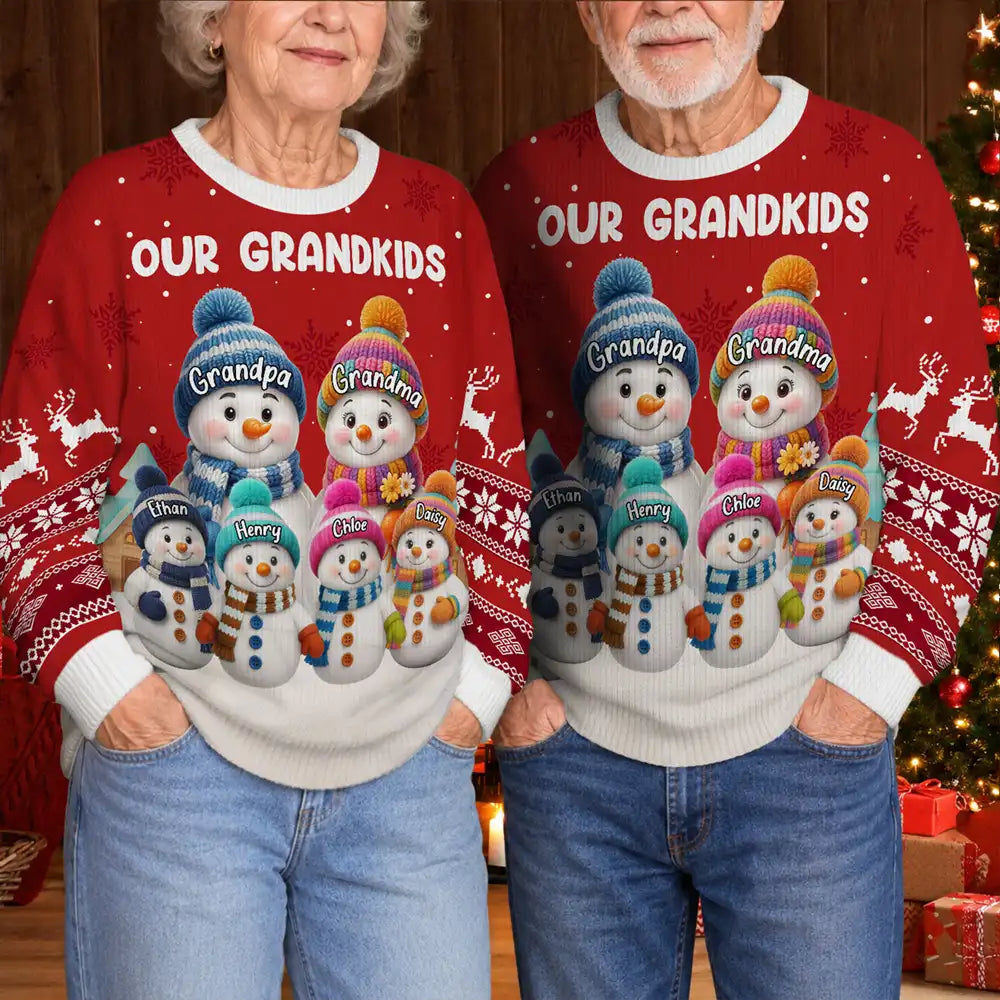 My Grandkids Snowman 3D Effect - Personalized Unisex Ugly Sweater