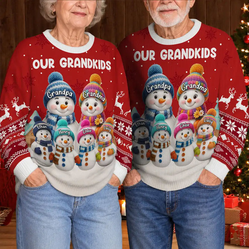 My Grandkids Snowman 3D Effect - Personalized Unisex Ugly Sweater
