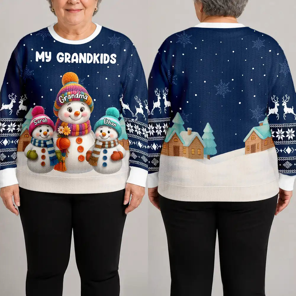 My Grandkids Snowman 3D Effect - Personalized Unisex Ugly Sweater