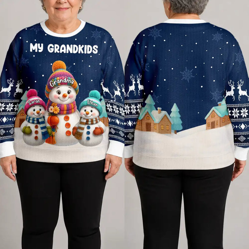 My Grandkids Snowman 3D Effect - Personalized Unisex Ugly Sweater