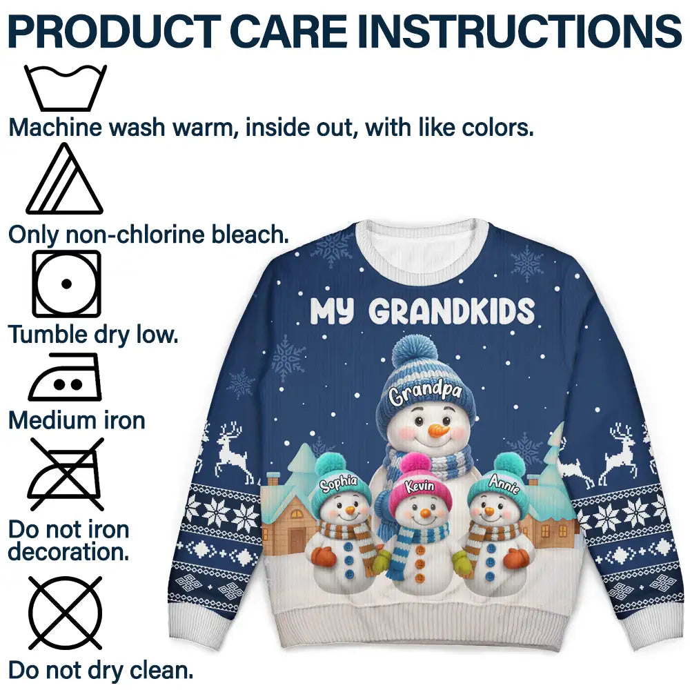 My Grandkids Snowman 3D Effect - Personalized Unisex Ugly Sweater