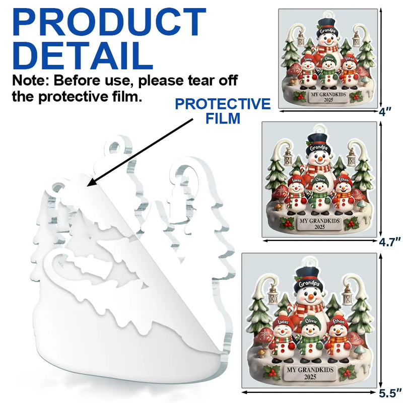 Gift For Grandparents,Grandpa,Gift For Grandpa,Gift For Grandma,Grandma,Grandkids,Gift For Grandkids,Gift For Women,Gift For Men,Top Market,Christmas - Christmas Snowman Our Grandkids 3D Effect - Personalized Custom Shaped Acrylic Ornament