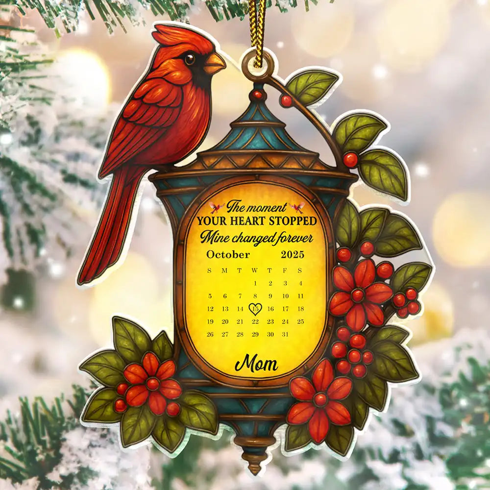 Calendar Memorial Christmas Lantern The Moment Your Heart Stopped - Personalized Custom Shaped Acrylic Ornament