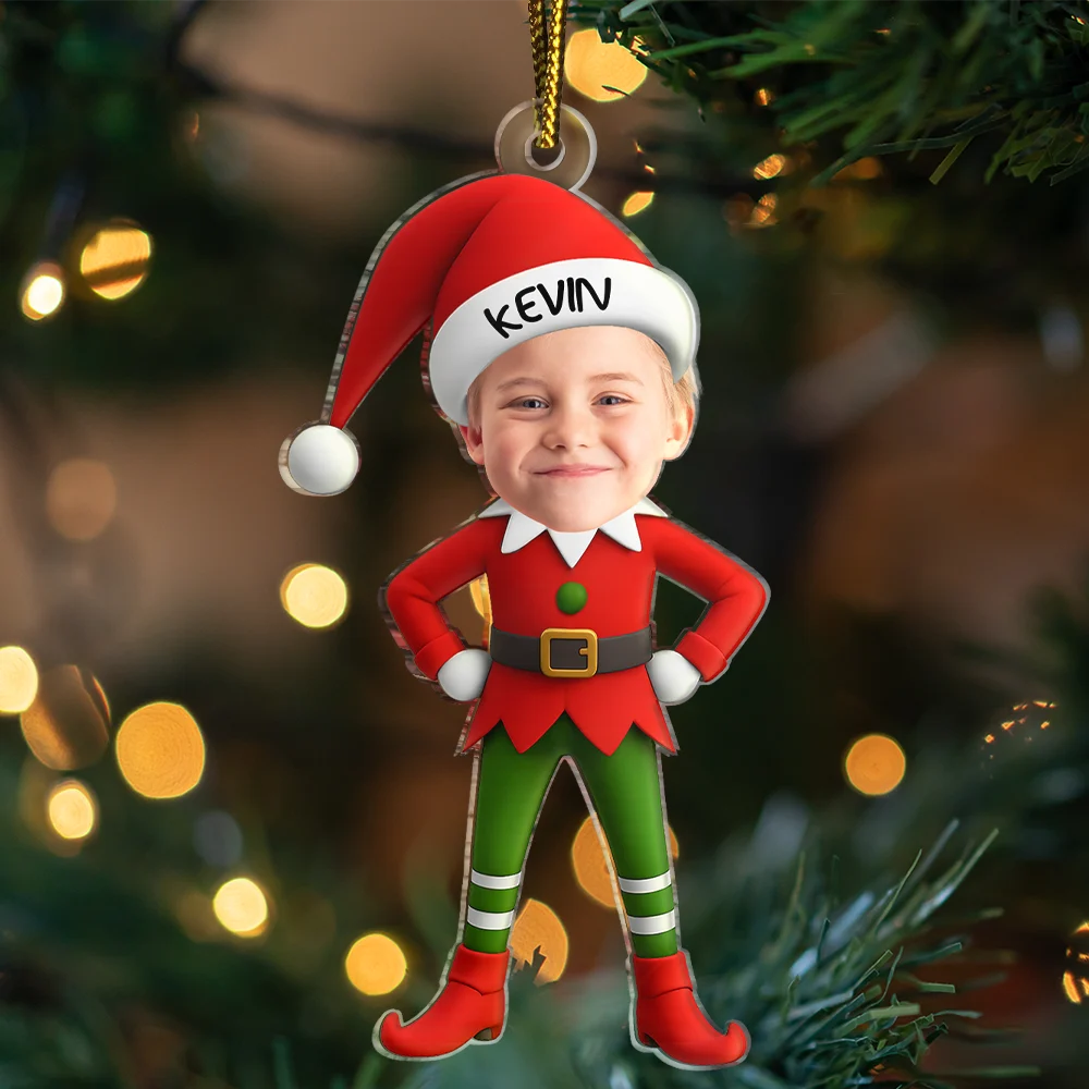 Gift For Kids,Gift For Grandkids,Christmas,Top Market,Happy - Christmas Kid Baby Little Elf 3D Effect - Personalized Custom Shaped Acrylic Ornament