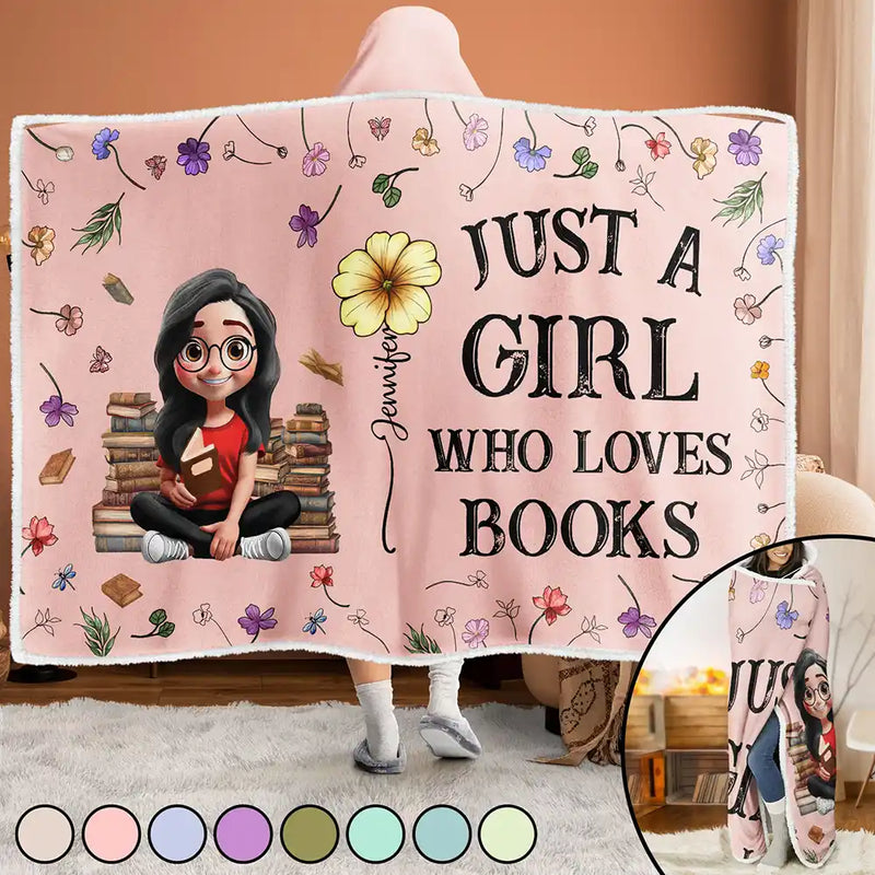 Reading, Gift For Yourself, Gift For Women, Happy - My Reading Blanket Reading Girl With Birth Month Flower - Personalized Wearable Hooded Blanket