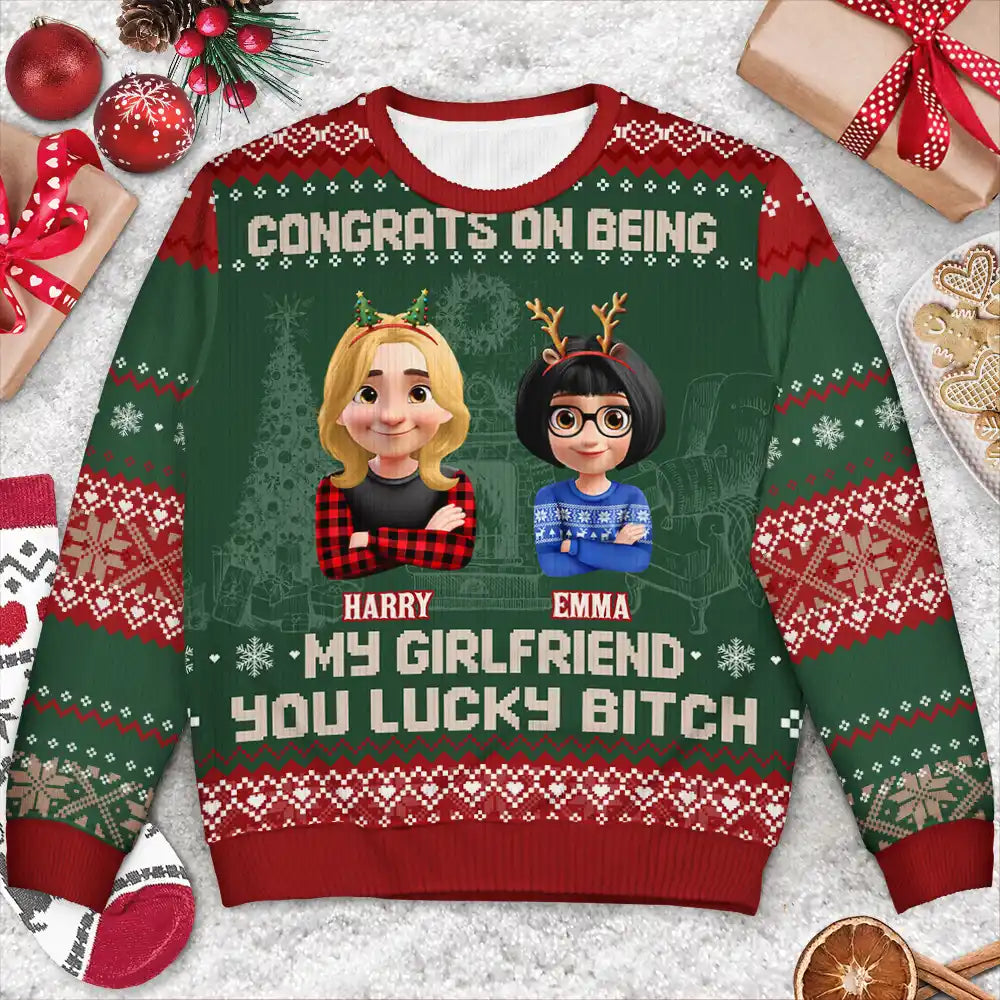 Gift For Couples,Old Couples,Gift For Husband,Gift For Wife,Gift For Women,Gift For Men,Funny,Christmas,Top Market - Christmas Couple Congrats On Being My Husband You Lucky Man - Personalized Unisex Ugly Sweater
