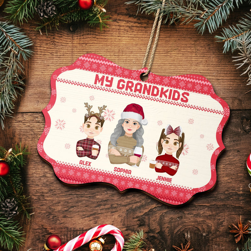 Flat Art - Christmas, Funny Gift For Family, Couple, Dad, Mom, Grandpa, Grandma - Personalized Medallion Wooden Ornament