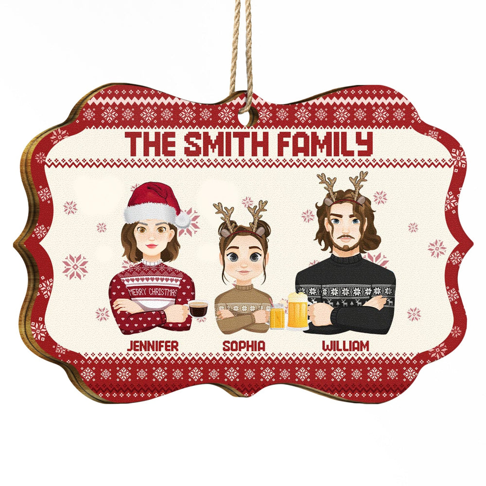 Flat Art - Christmas, Funny Gift For Family, Couple, Dad, Mom, Grandpa, Grandma - Personalized Medallion Wooden Ornament