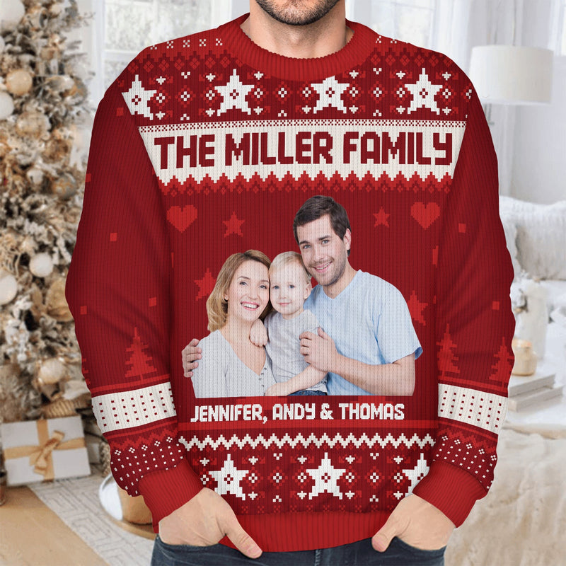 Custom Photo Version 2 - Holiday Gift For Family, Couple, Dad, Mom, Grandpa, Grandma - Personalized Unisex Ugly Sweater