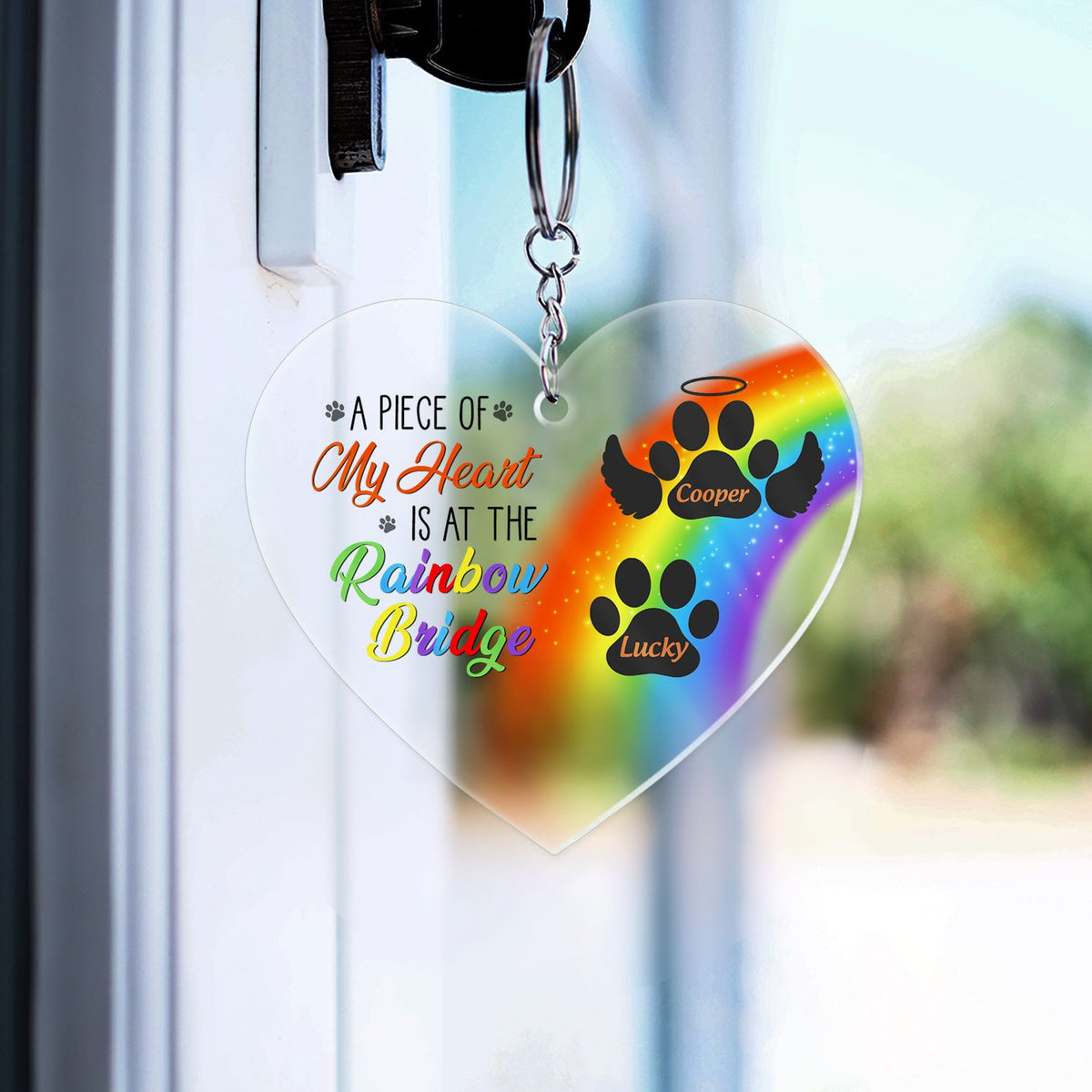 A Piece Of My Heart Is At The Rainbow Bridge - Pet Memorial Gift - Personalized Acrylic Keychain