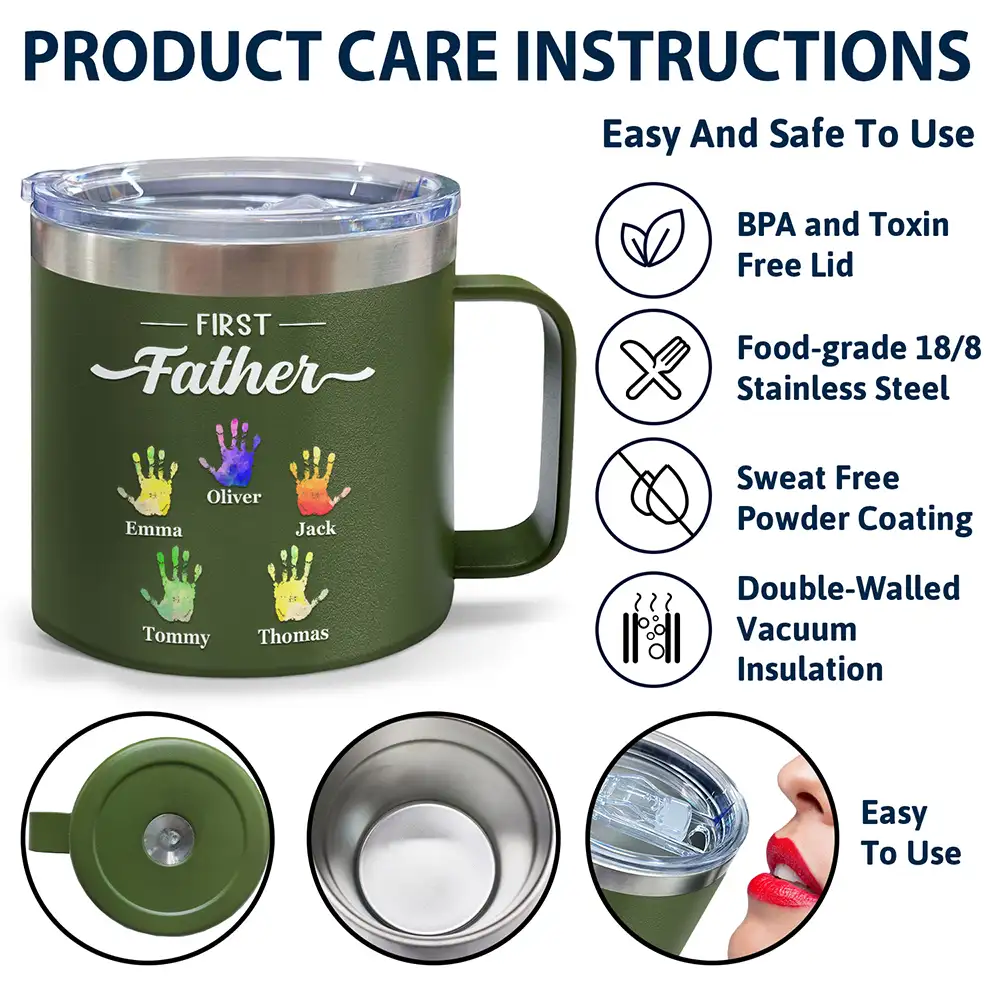 First Dad Now Grandpa - Personalized 14oz Stainless Steel Tumbler With Handle