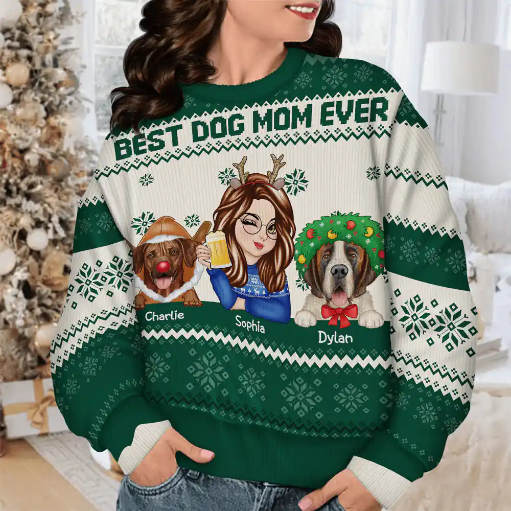 Best Dog Mom Ever Christmas - Personalized Unisex Ugly Sweater