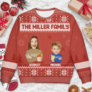 Custom Photo Face Flat Art Christmas Family Version 2 - Personalized Unisex Ugly Sweater