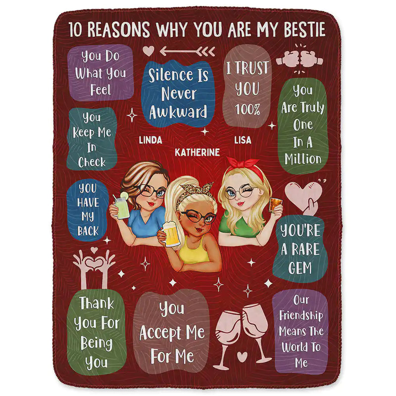10 Reasons Why You Are My Bestie Friendship - Personalized Fleece Blanket, Sherpa Blanket