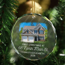 Custom Photo First Christmas At New Home Couple Family - Personalized Circle Glass Ornament