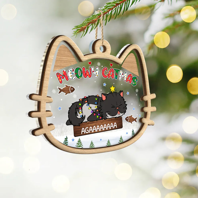 Cat Lovers - Lying Cat Meowy Catmas - Personalized 2-Layered Mix Ornament