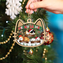 Cat Lovers - Lying Cat Meowy Catmas - Personalized 2-Layered Mix Ornament