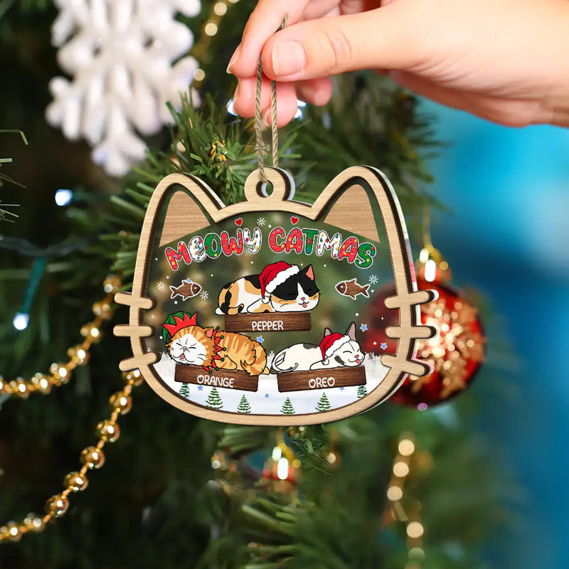Cat Lovers - Lying Cat Meowy Catmas - Personalized 2-Layered Mix Ornament