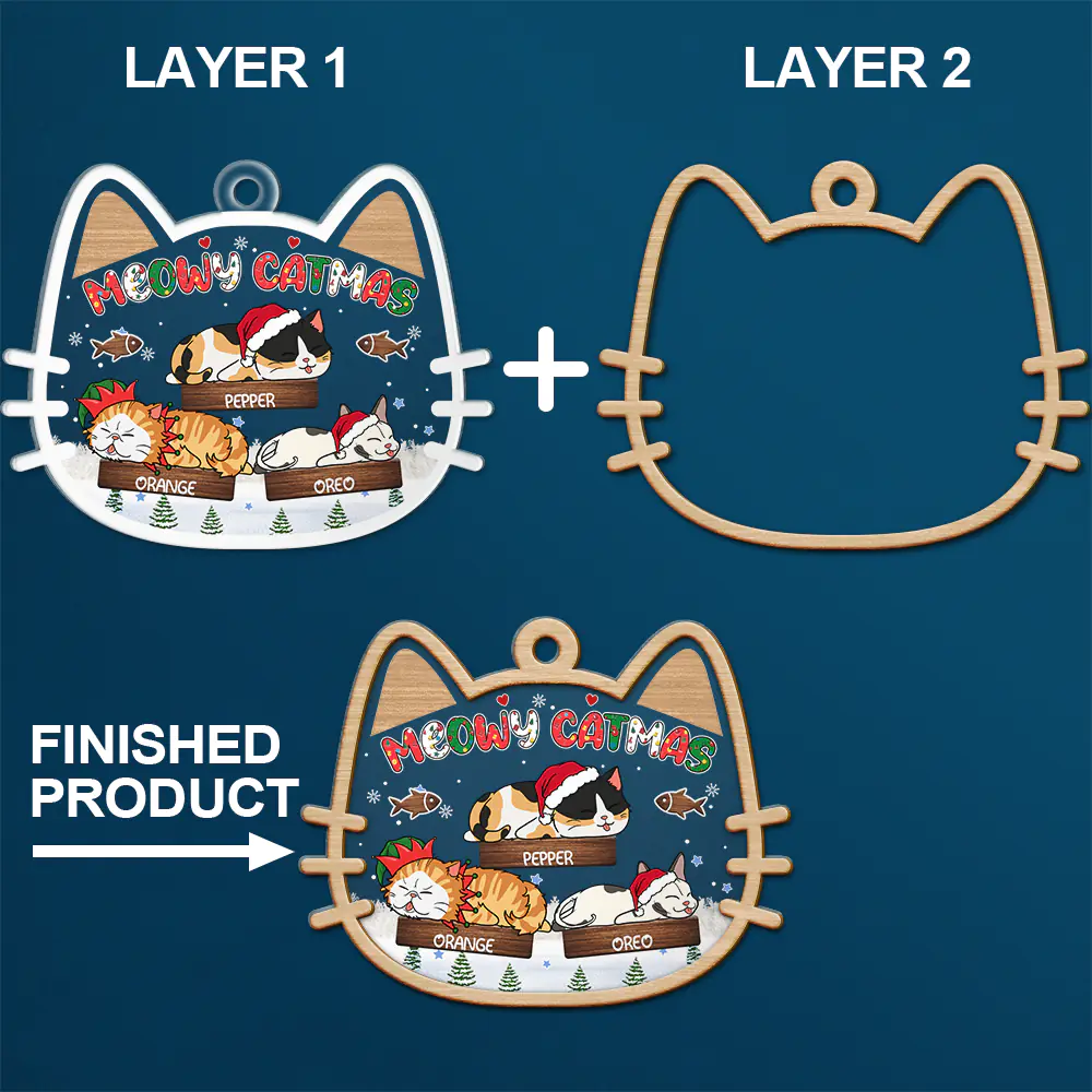 Cat Lovers - Lying Cat Meowy Catmas - Personalized 2-Layered Mix Ornament
