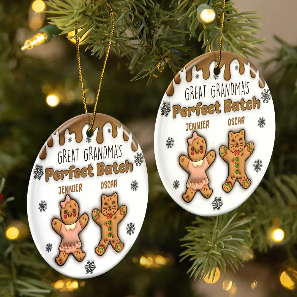 Gift For Grandma, Gift For Mother - Gingerbread Grandma Grandpa Perfect Batch - 3D Inflated Effect Printed Ornament, Personalized Circle Ceramic Ornament