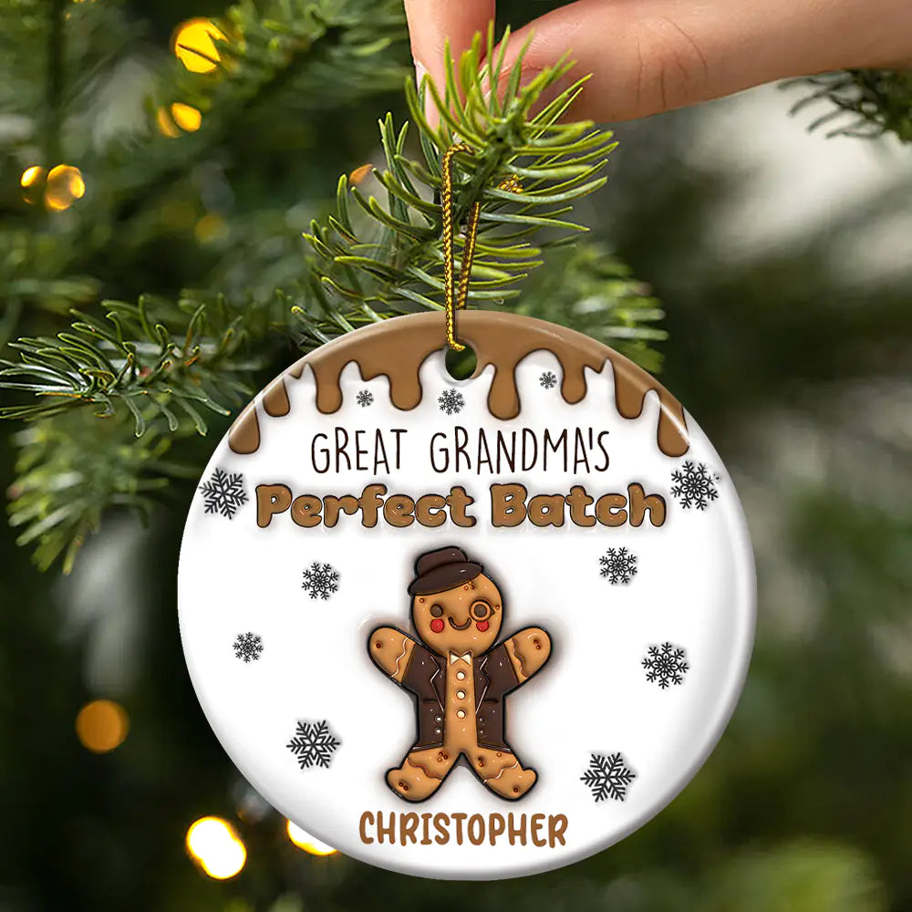 Gift For Grandma, Gift For Mother - Gingerbread Grandma Grandpa Perfect Batch - 3D Inflated Effect Printed Ornament, Personalized Circle Ceramic Ornament