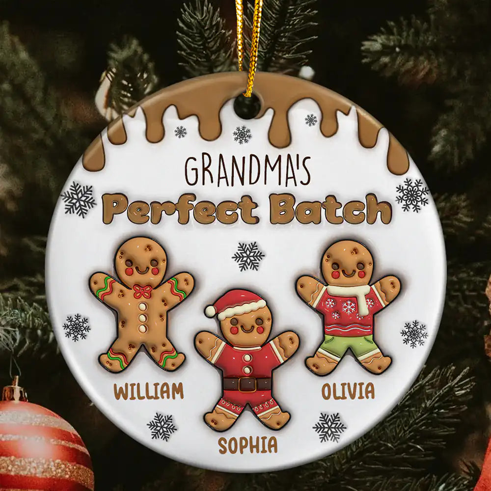 Gingerbread Grandma Grandpa Perfect Batch - 3D Inflated Effect Printed Ornament, Personalized Circle Ceramic Ornament