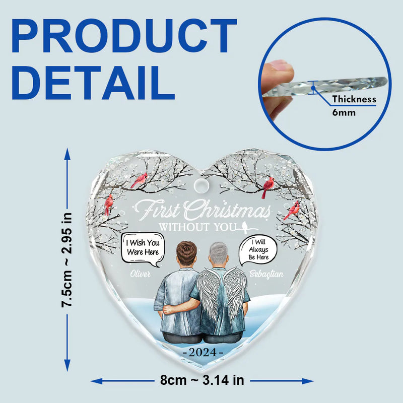 Gift For Couples, Old Couples - First Christmas Without You Couples Memorial - Personalized Heart Shaped Glass Ornament