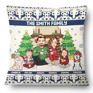 Family,Parents,Gift For Kids,Pet Lovers,Dog Lovers,Cat Lovers - Merry Christmas Family With Pets - Personalized Pillow