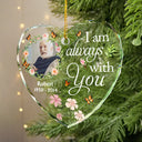 Christmas,Custom Photo,Memorial,Family,Sad - Custom Photo Always In Our Thoughts Forever In Our Hearts - Personalized Heart Shaped Glass Ornament