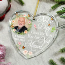 Christmas,Custom Photo,Memorial,Family,Sad - Custom Photo Always In Our Thoughts Forever In Our Hearts - Personalized Heart Shaped Glass Ornament