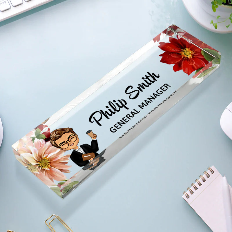 Gift For Bestie, Gift For Sisters, Gifts For Colleagues - Woman Man Office Floral  - Personalized Desk Name Plate